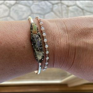 HANDMADE Raw Opal Silver Bangle Bracelet